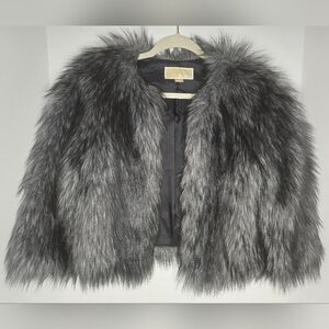 Michael Kors Black and Gray Faux Coyote Fur Jacket